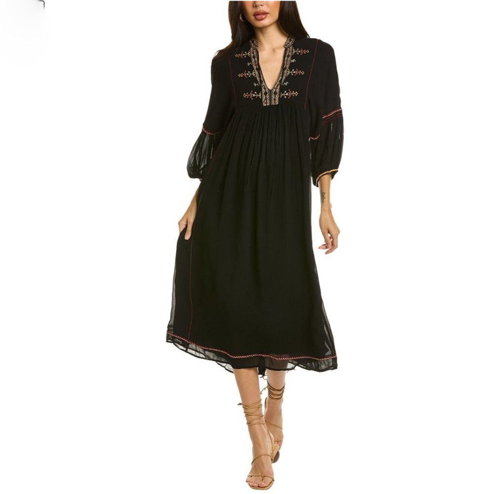 VANESSA BRUNO Veronica Midi festival Bohemian Dress Black